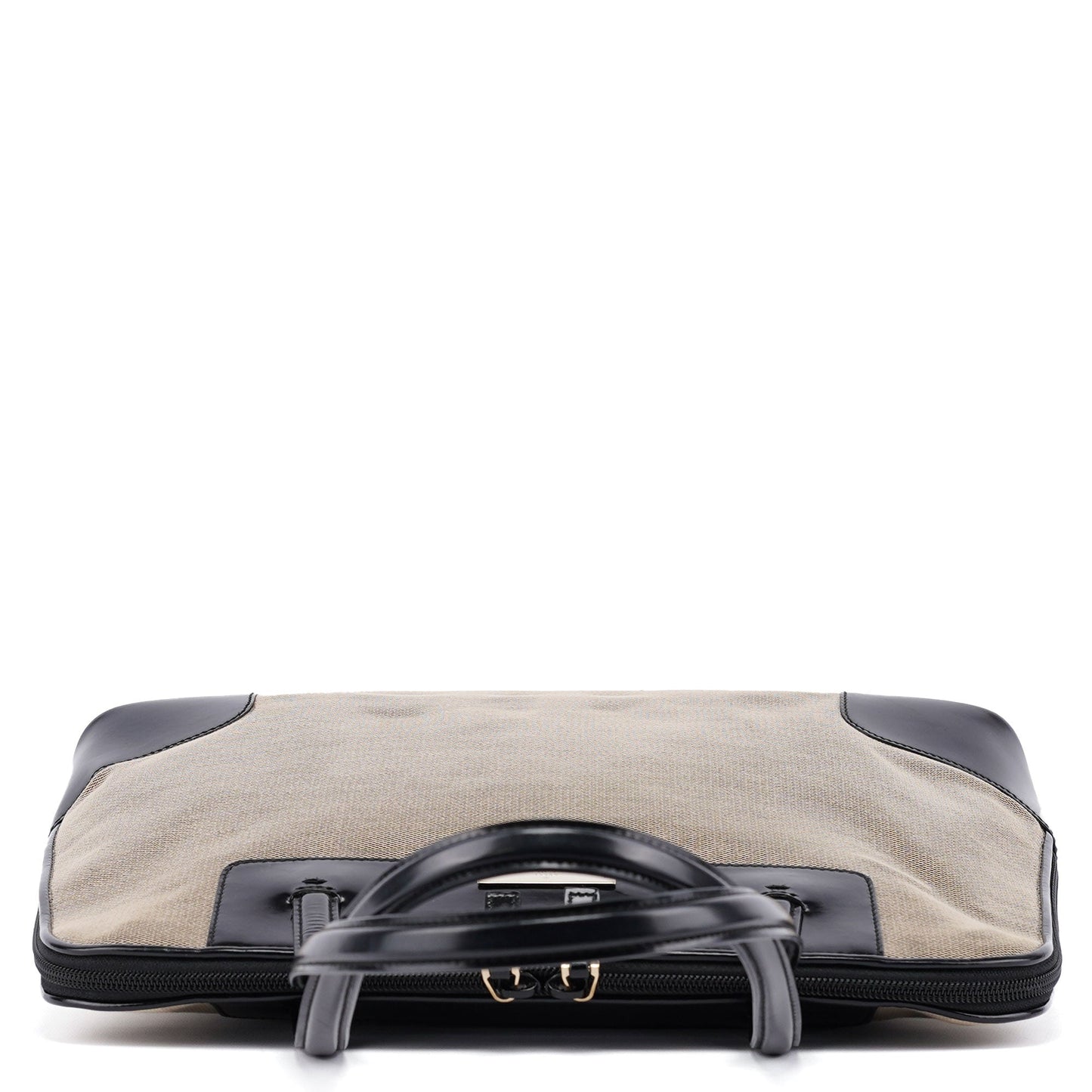 Beige Canvas Patent Leather Tote Bag