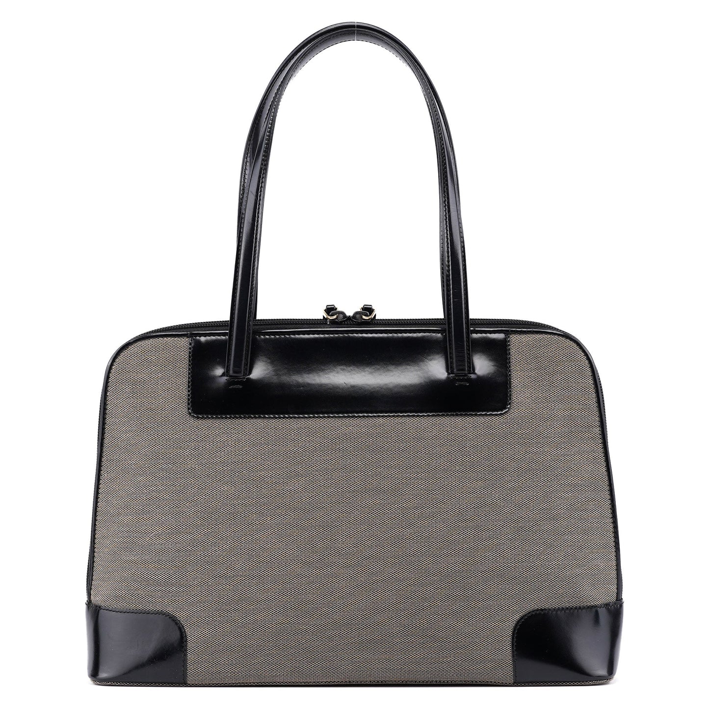 Beige Canvas Patent Leather Tote Bag