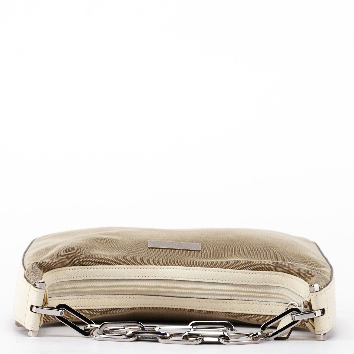 Beige Canvas Silver Chain Shoulder Bag