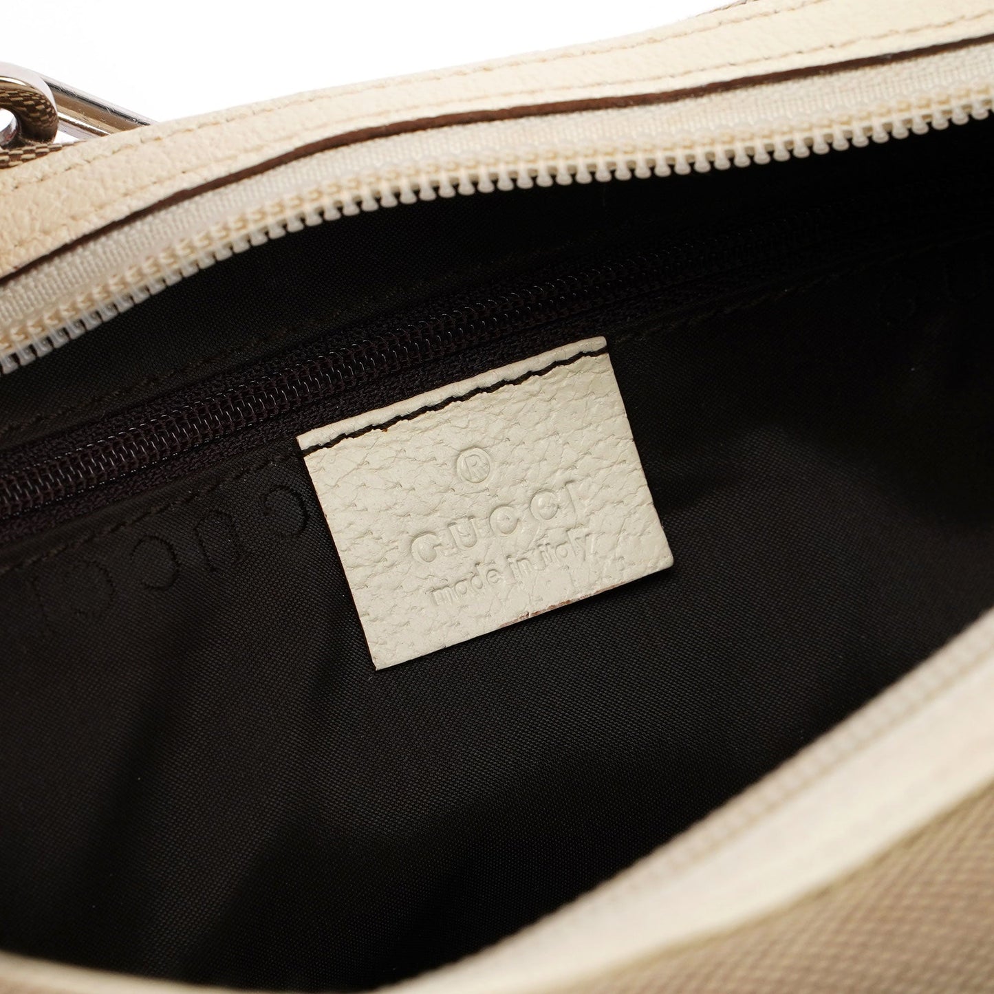 Beige Canvas Silver Chain Shoulder Bag