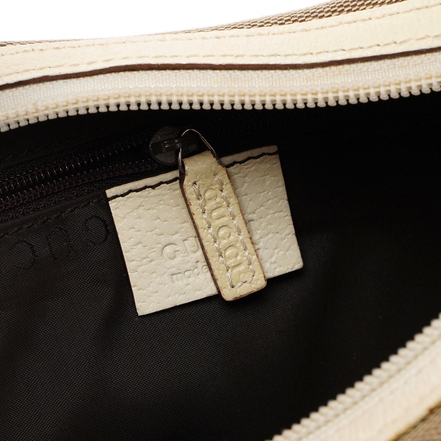 Beige Canvas Silver Chain Shoulder Bag