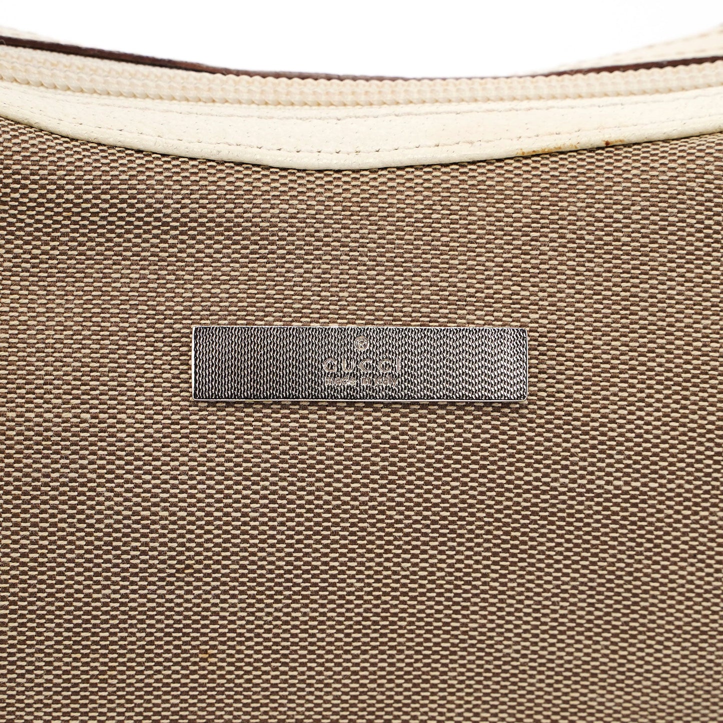 Beige Canvas Silver Chain Shoulder Bag