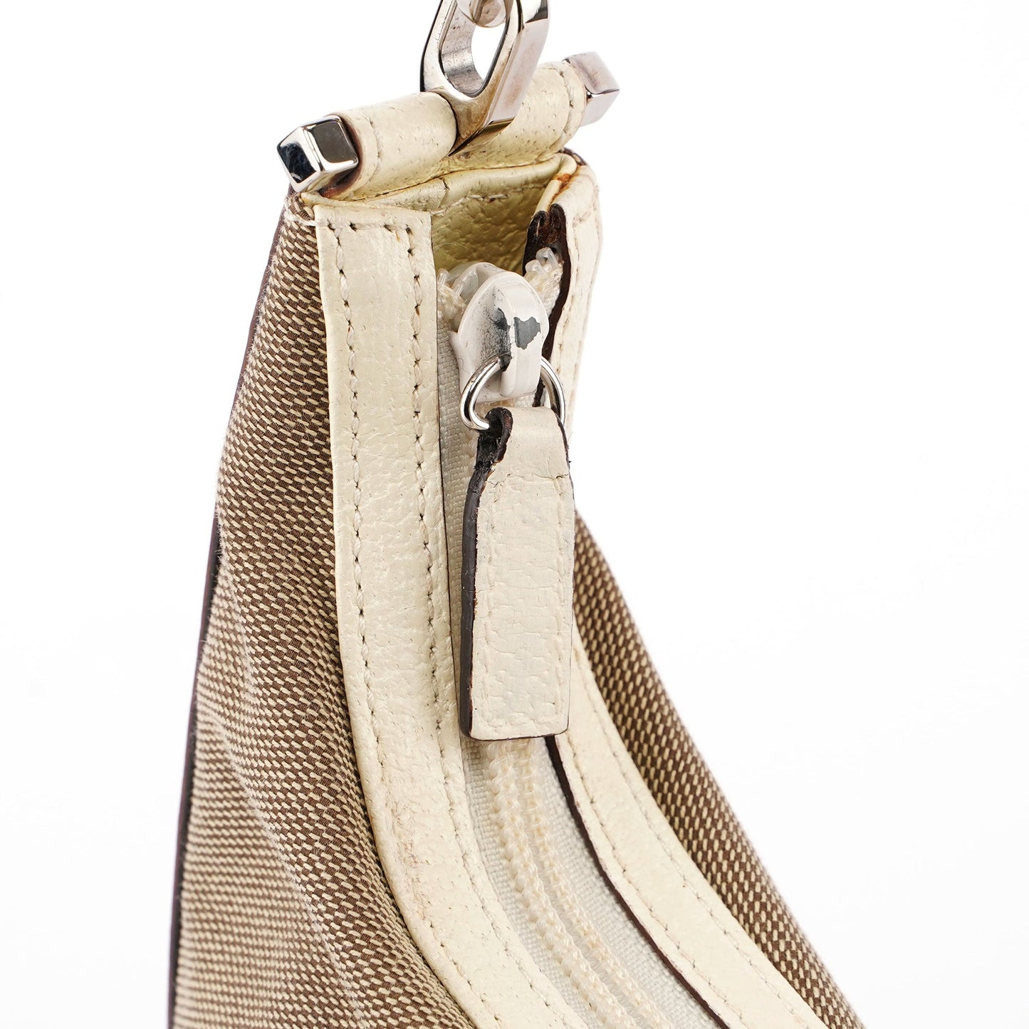 Beige Canvas Silver Chain Shoulder Bag