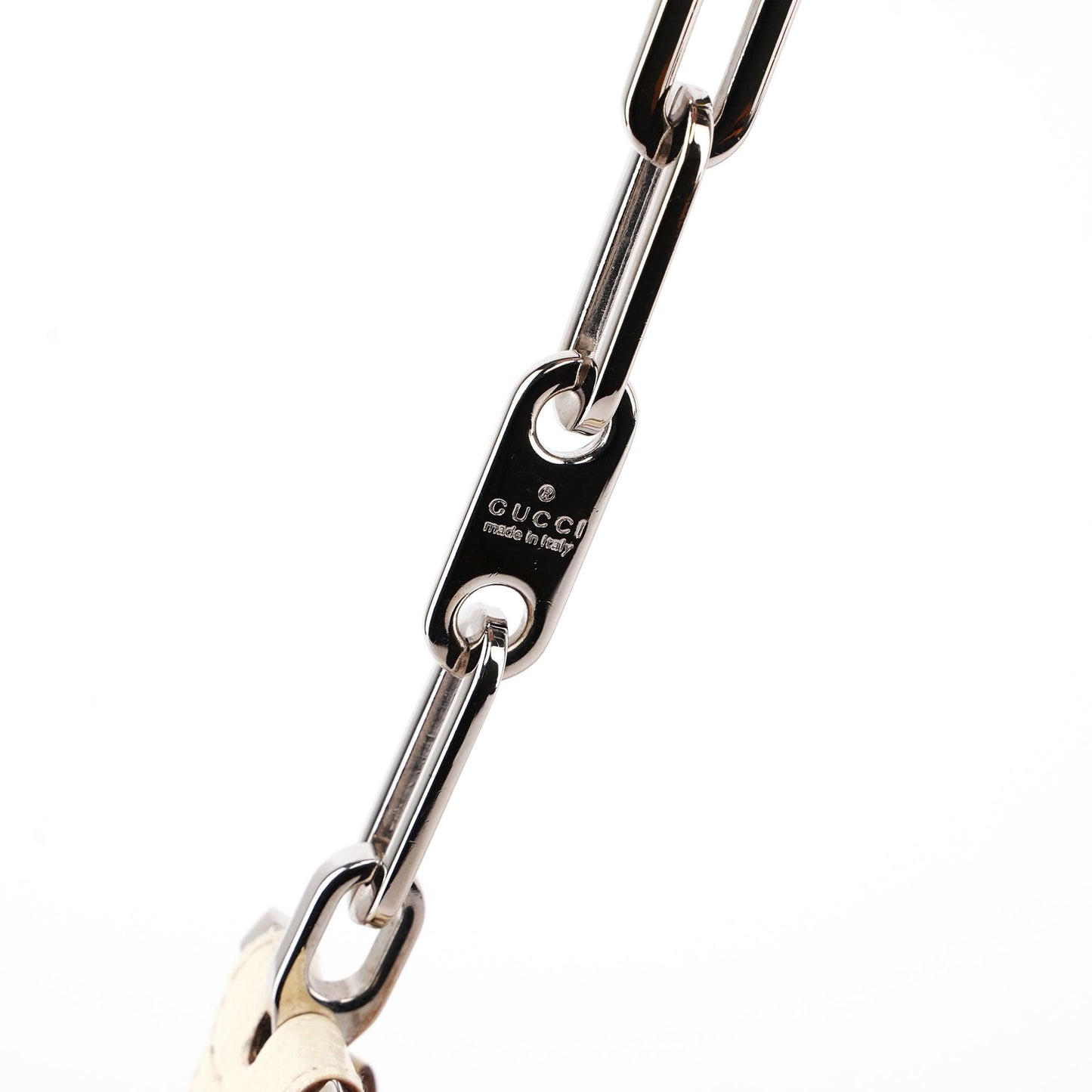 Beige Canvas Silver Chain Shoulder Bag