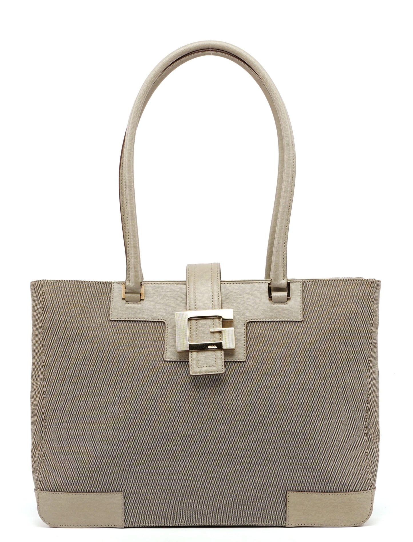 Beige Canvas Square G Tote Bag