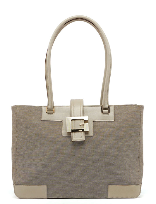 Beige Canvas Square G Tote Bag