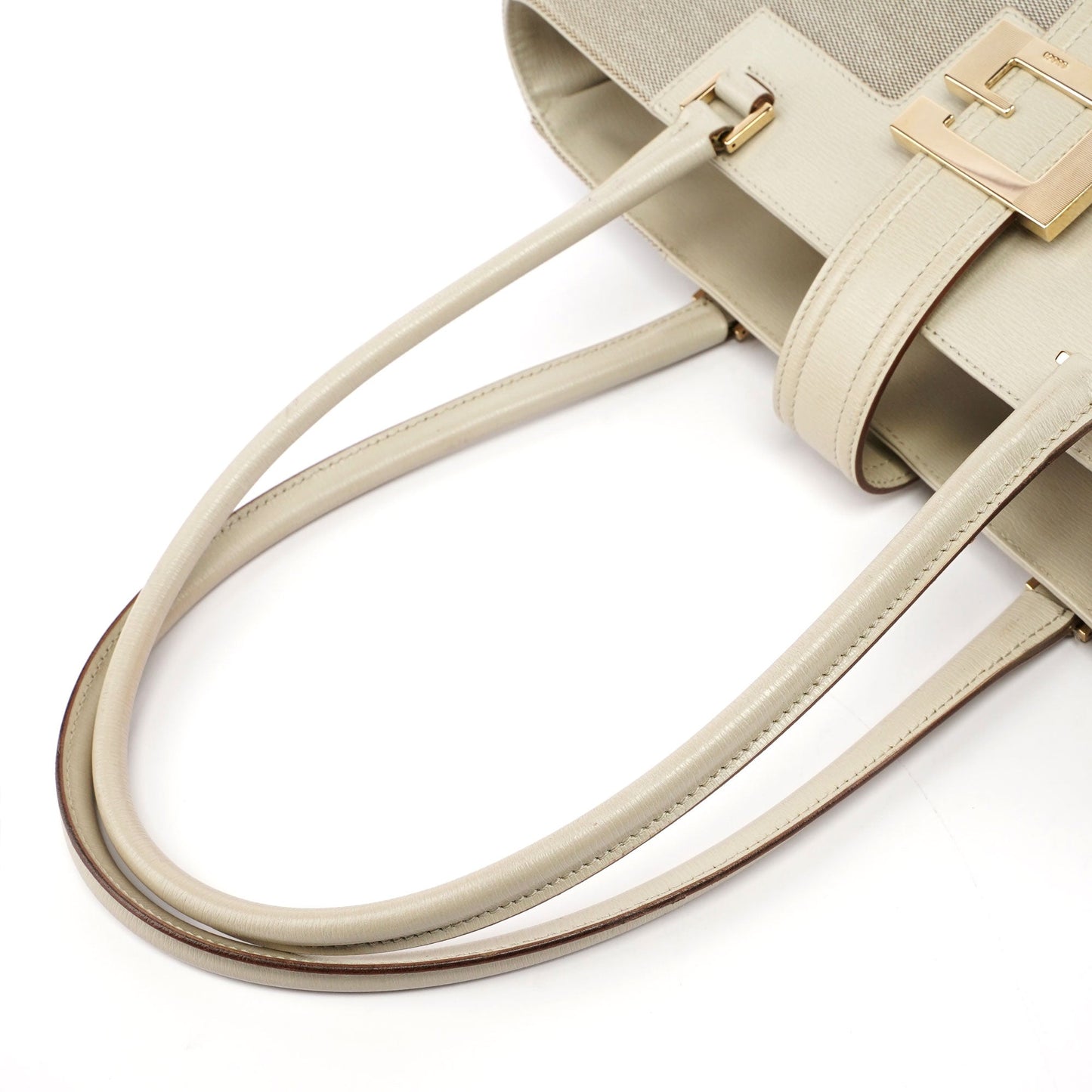 Beige Canvas Square G Tote Bag