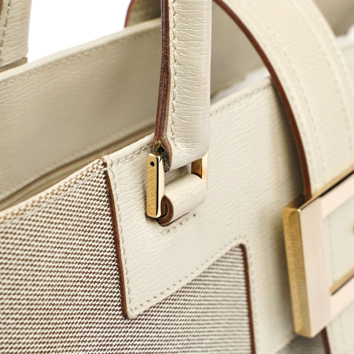 Beige Canvas Square G Tote Bag