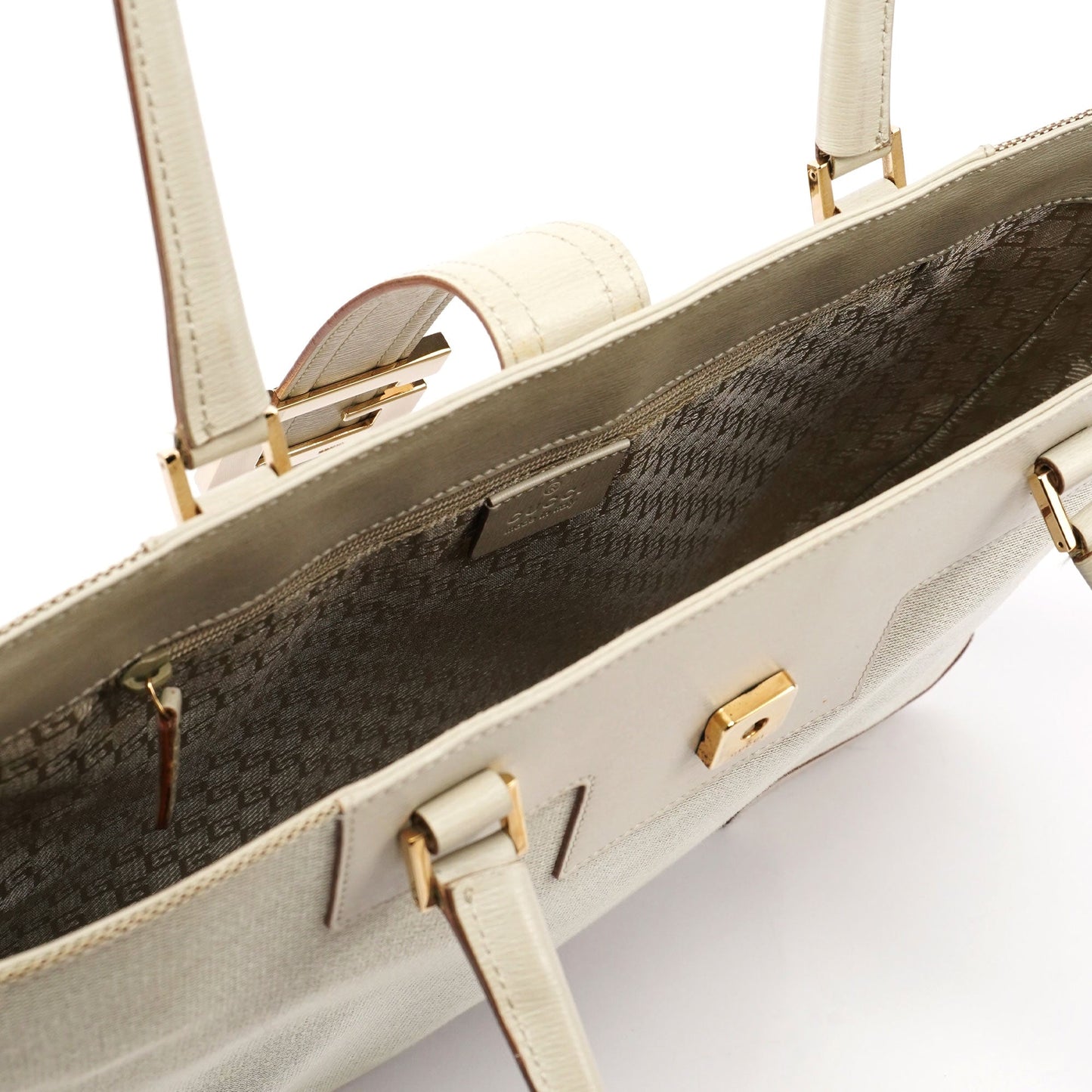 Beige Canvas Square G Tote Bag