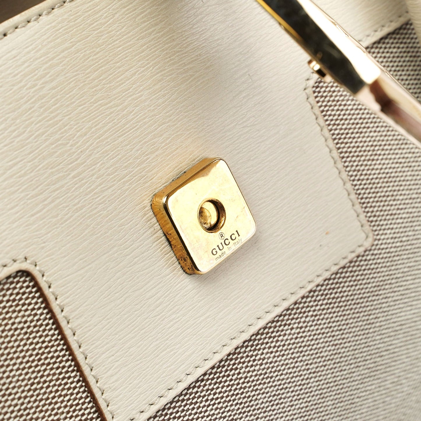 Beige Canvas Square G Tote Bag