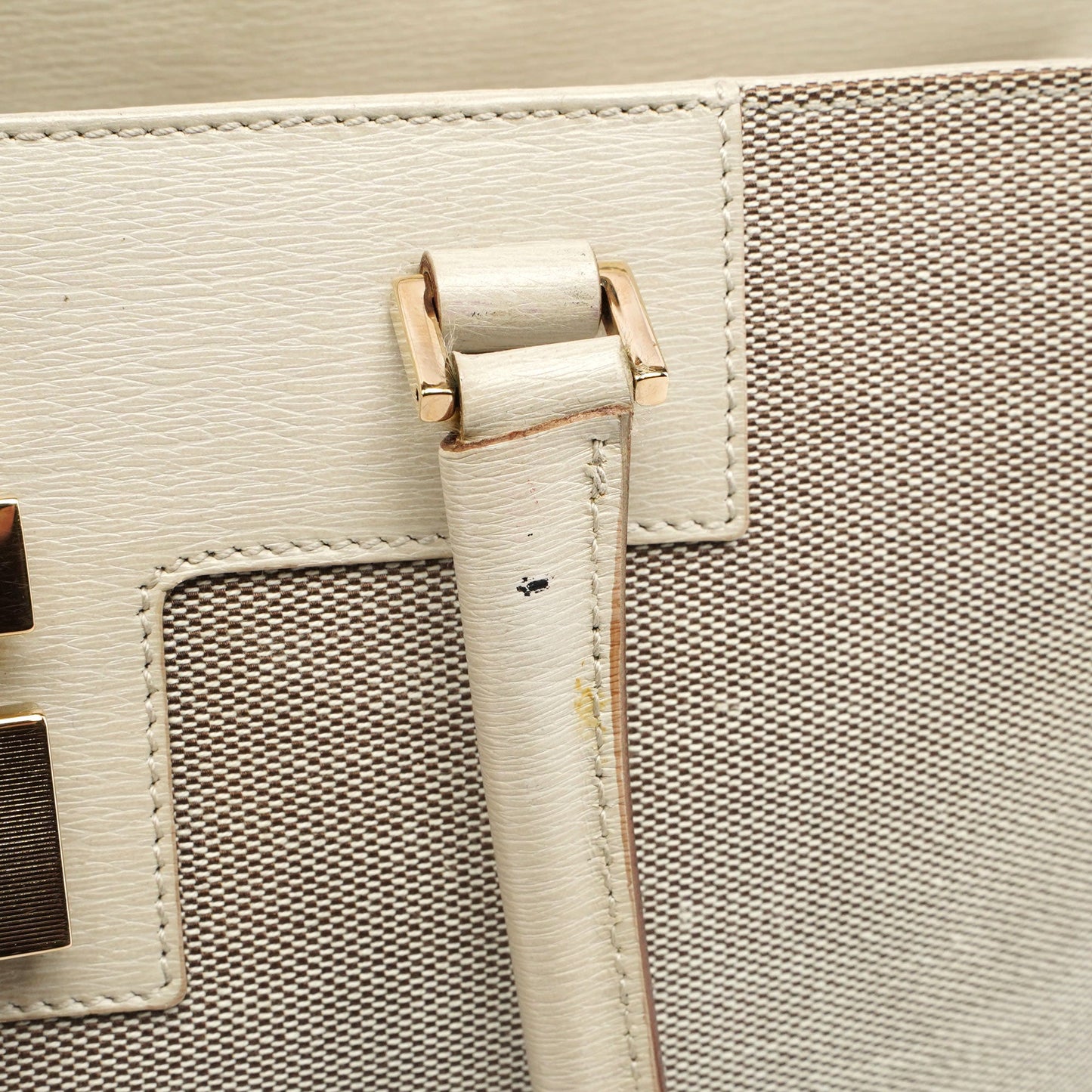 Beige Canvas Square G Tote Bag