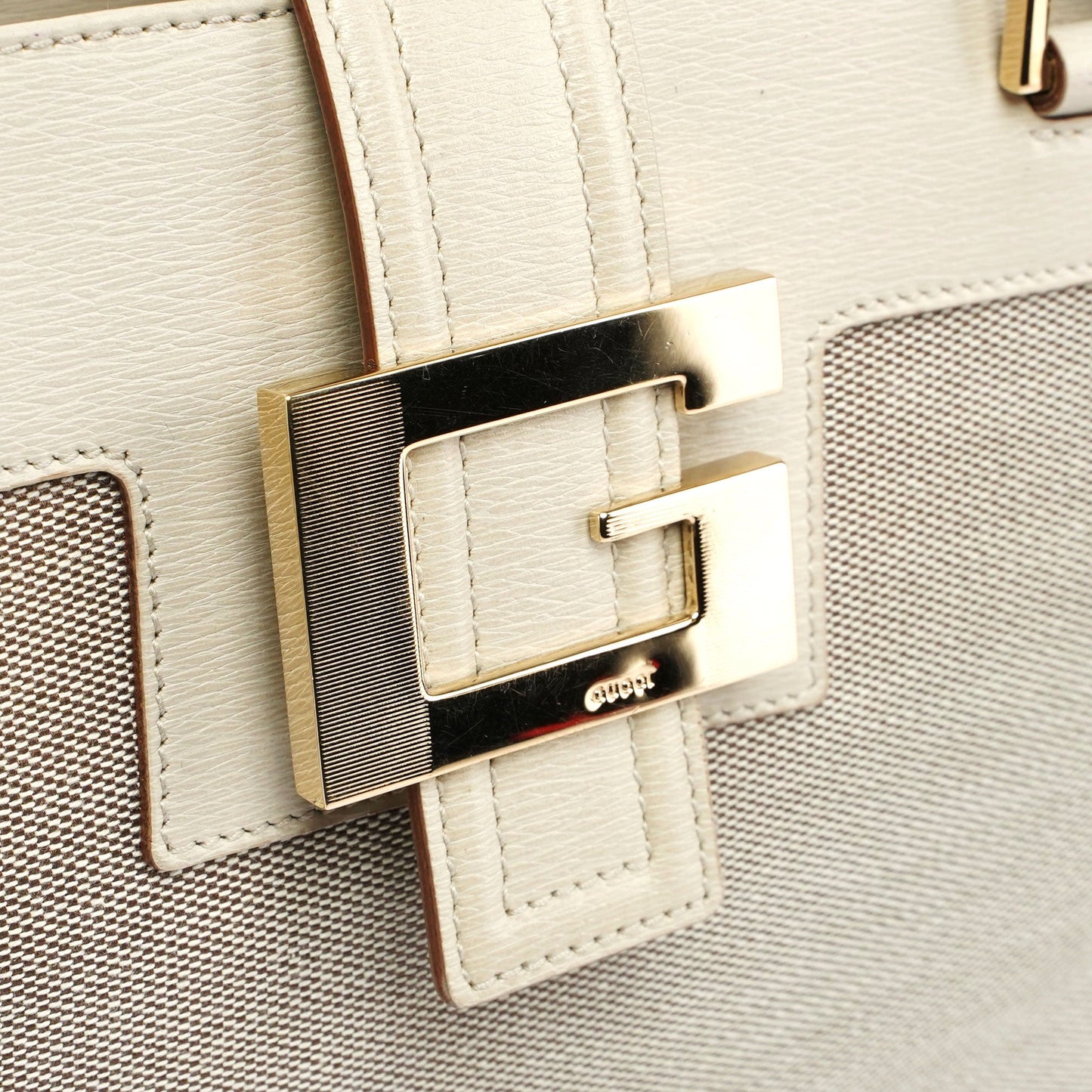 Beige Canvas Square G Tote Bag