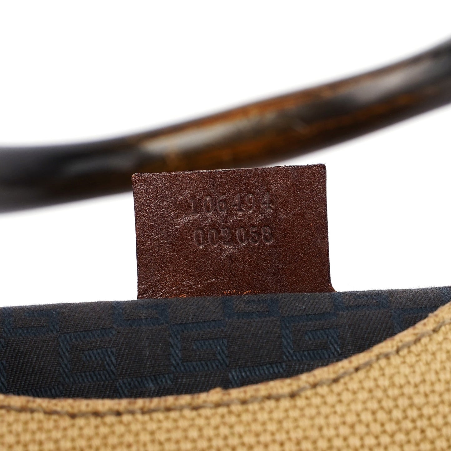 Beige Canvas Wood Handle Shoulder Bag