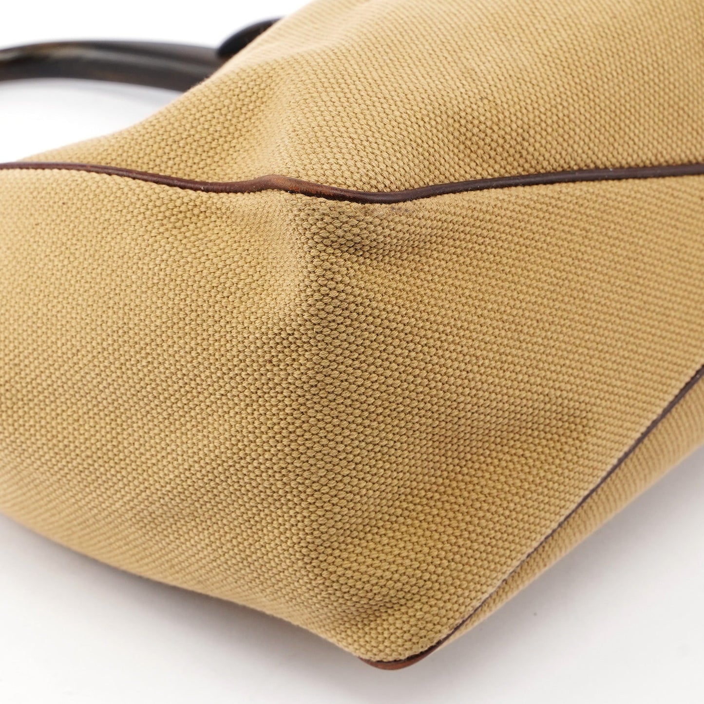 Beige Canvas Wood Handle Shoulder Bag