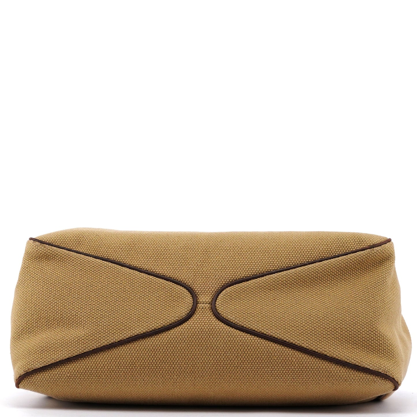 Beige Canvas Wood Handle Shoulder Bag