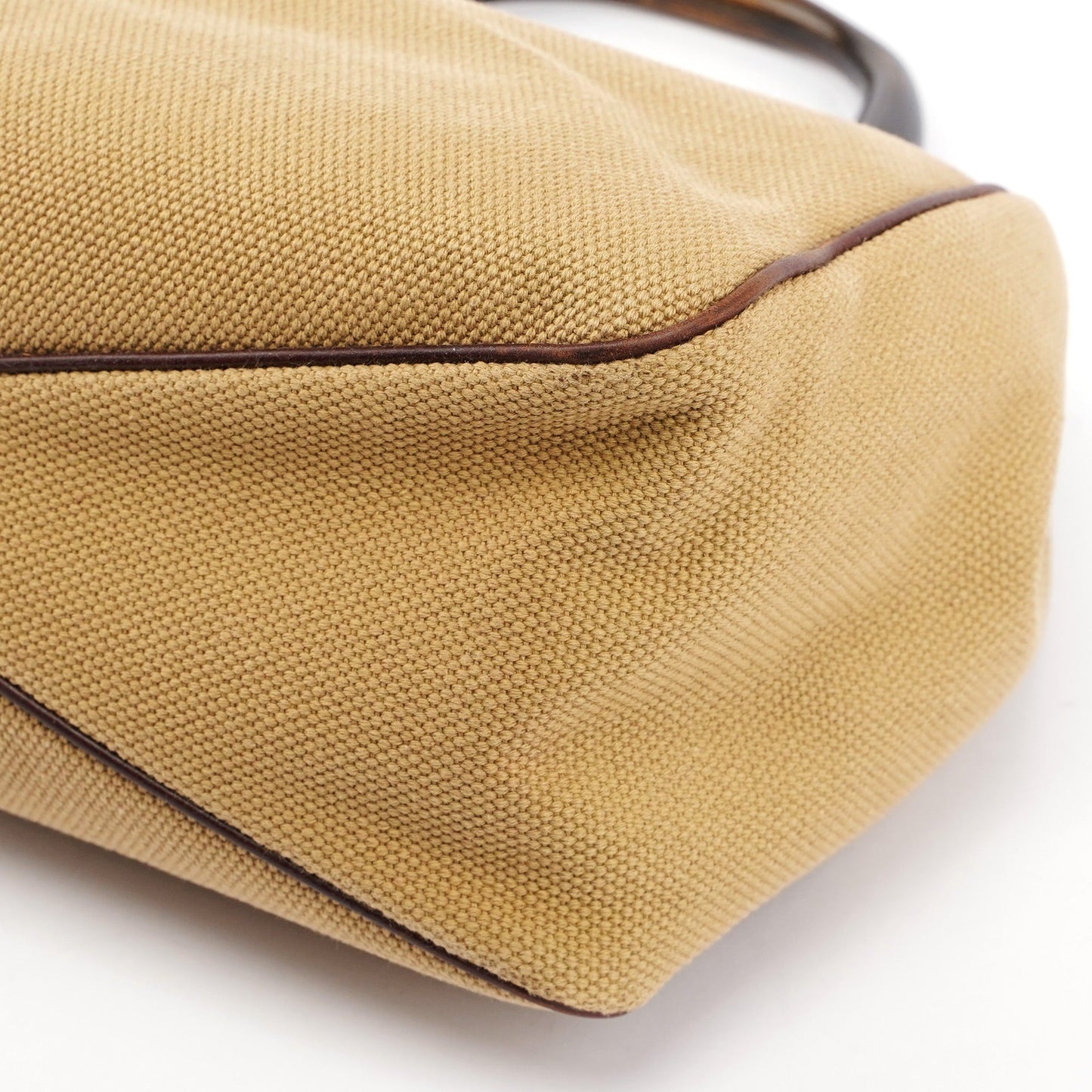 Beige Canvas Wood Handle Shoulder Bag
