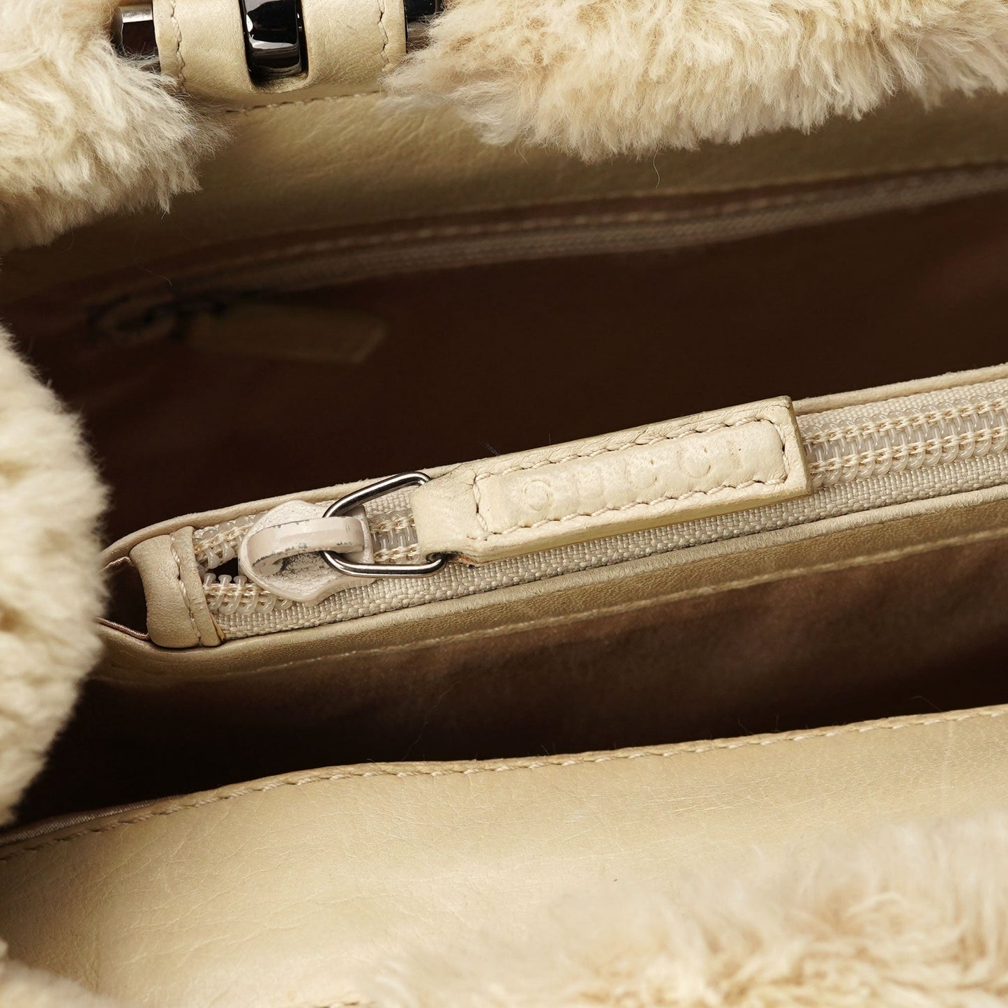 Beige Fur Horsebit Tote Bag