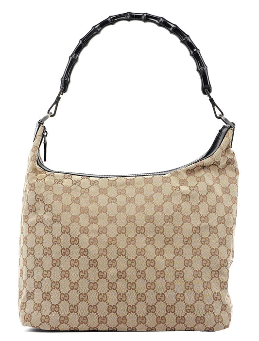Beige GG Bamboo Shoulder Bag