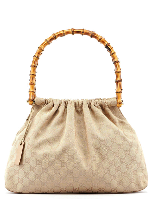 Beige GG Bamboo Top Handle Bag