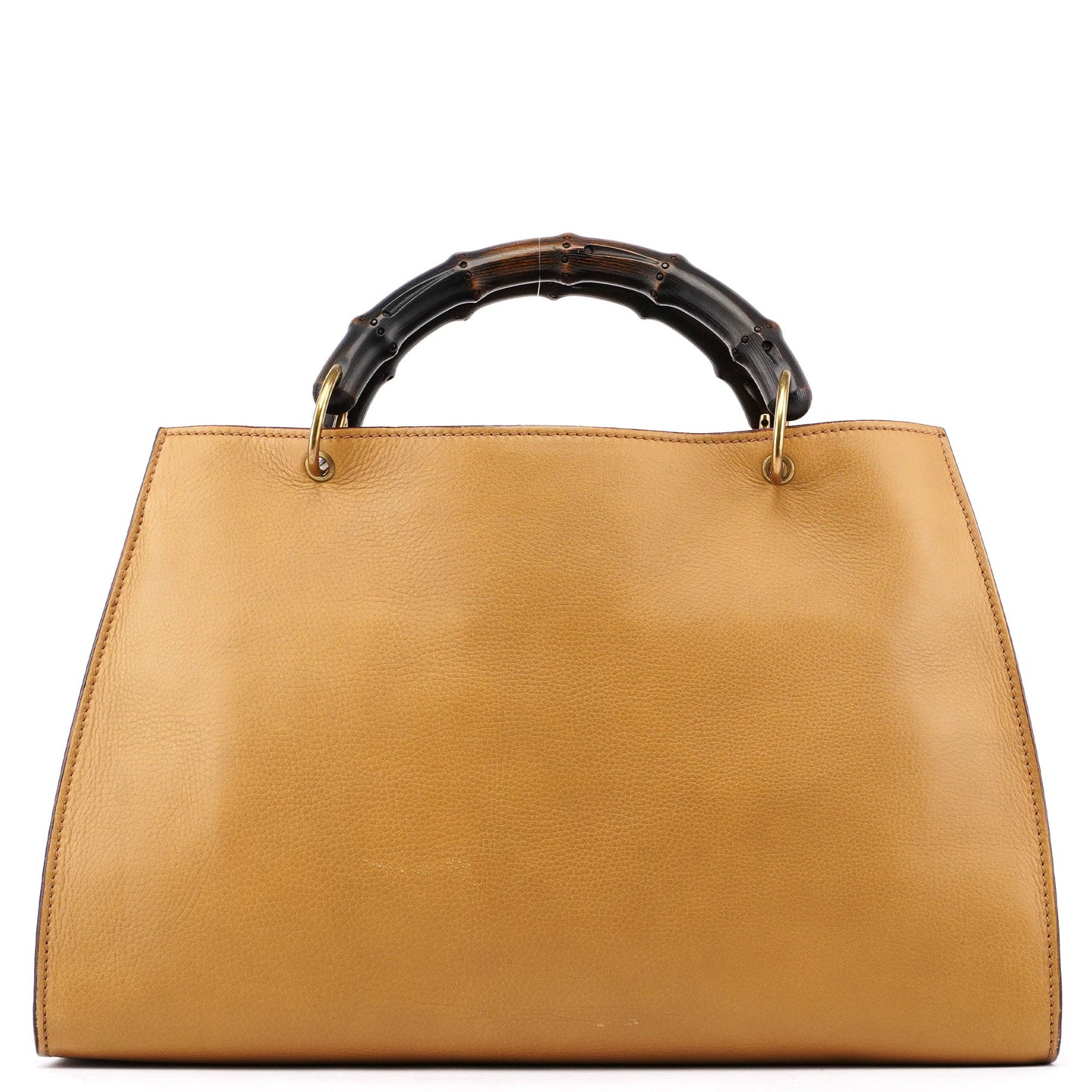 Beige Leather Dual Handle Bamboo Tote