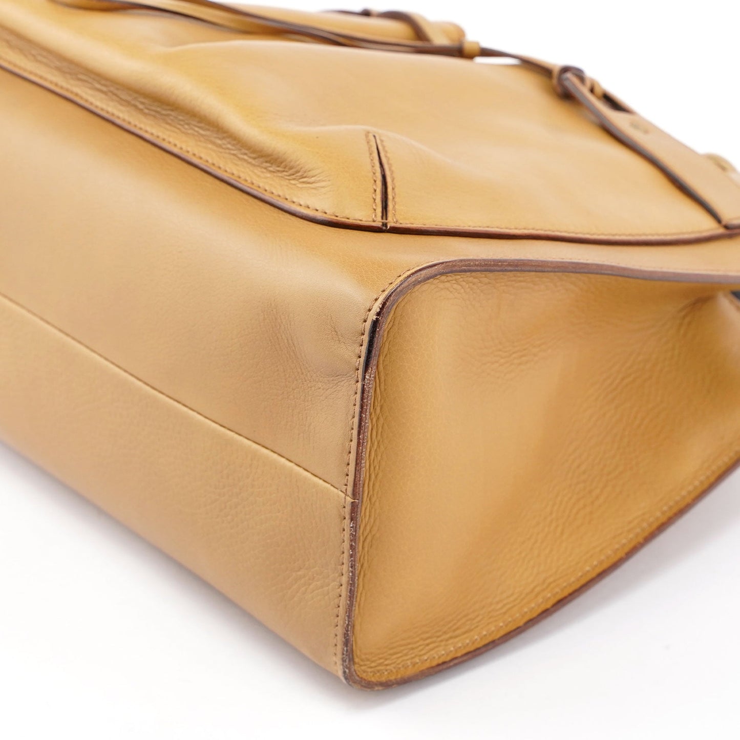 Beige Leather Dual Handle Bamboo Tote