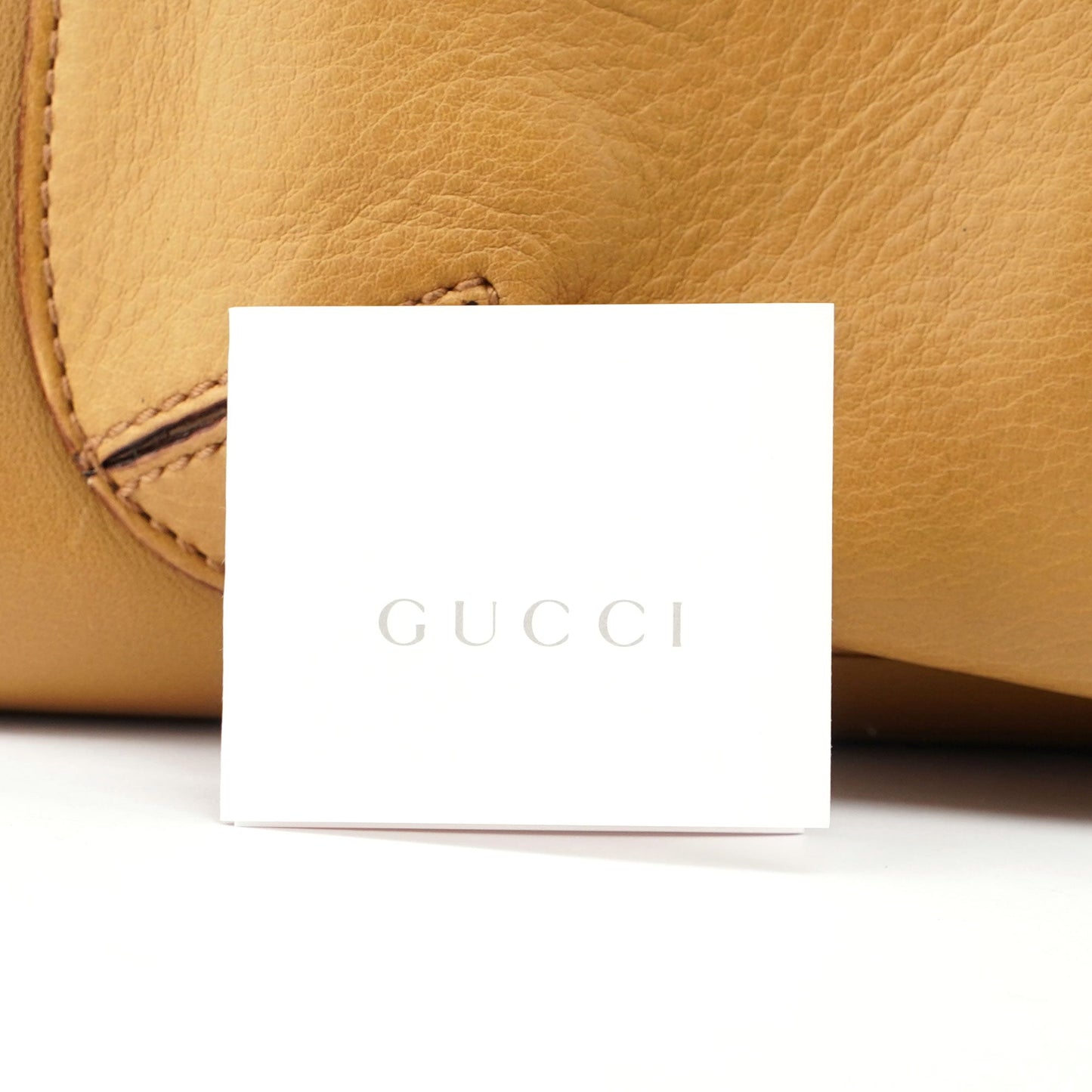 Beige Leather Dual Handle Bamboo Tote