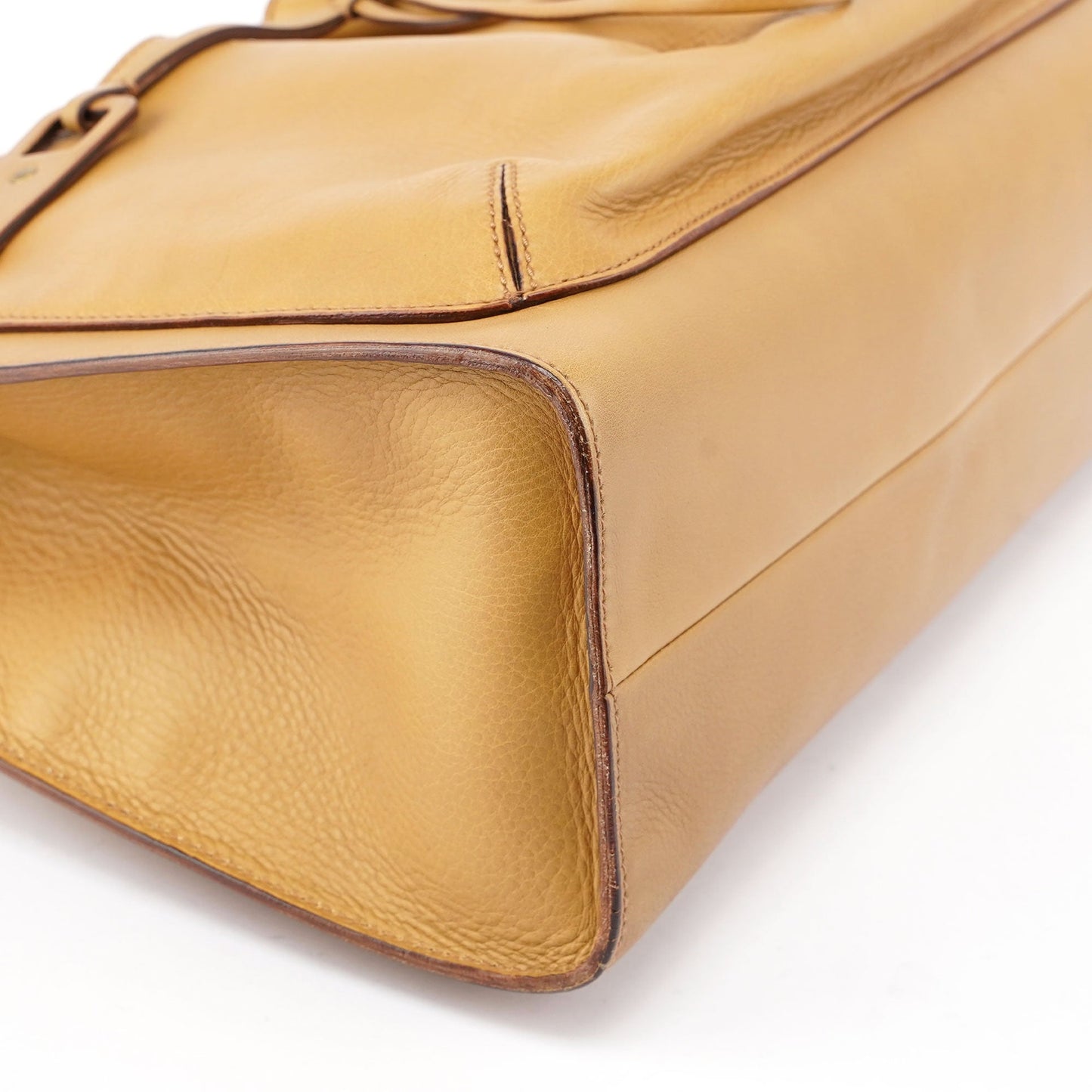 Beige Leather Dual Handle Bamboo Tote