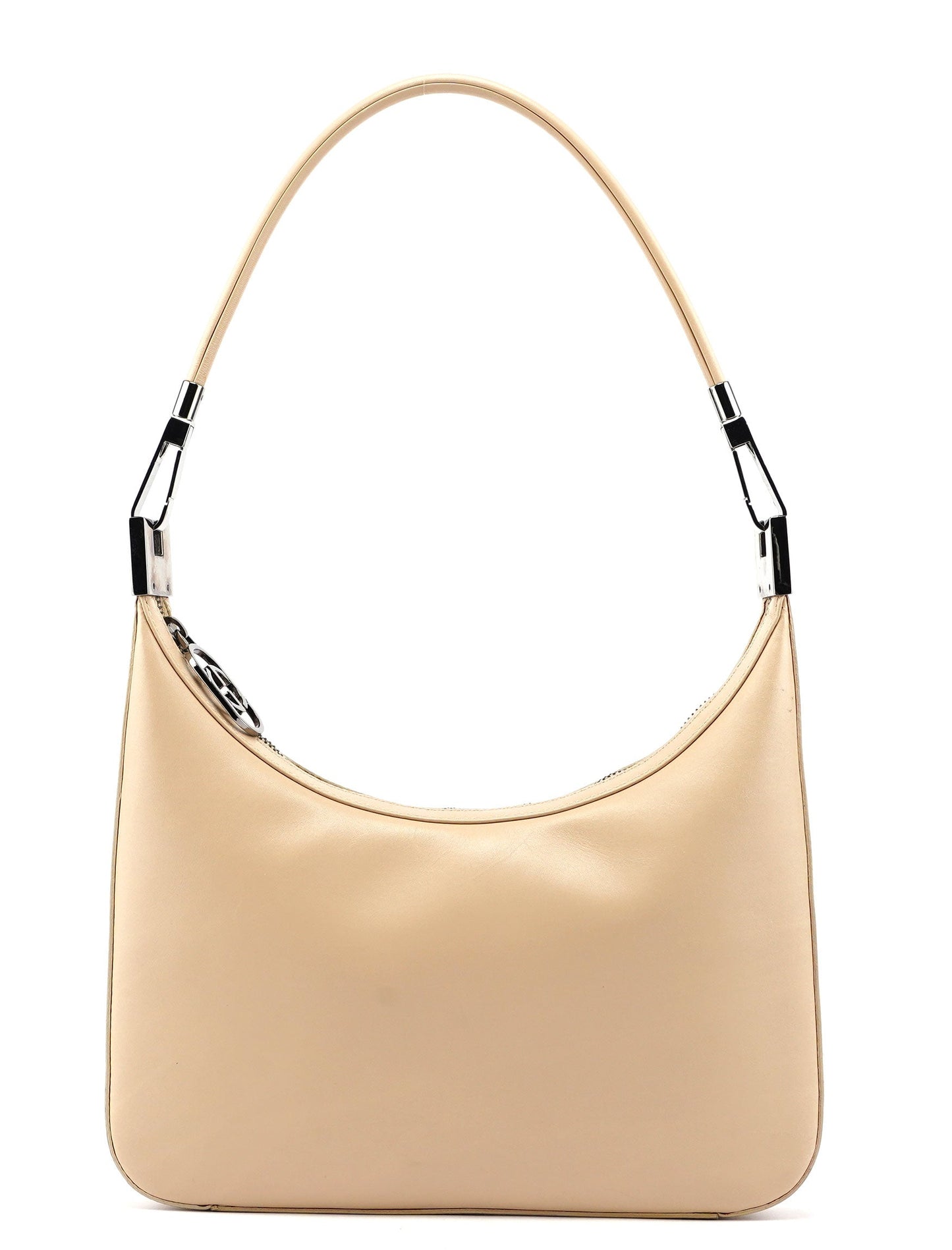 Beige Leather Hobo Shoulder Bag
