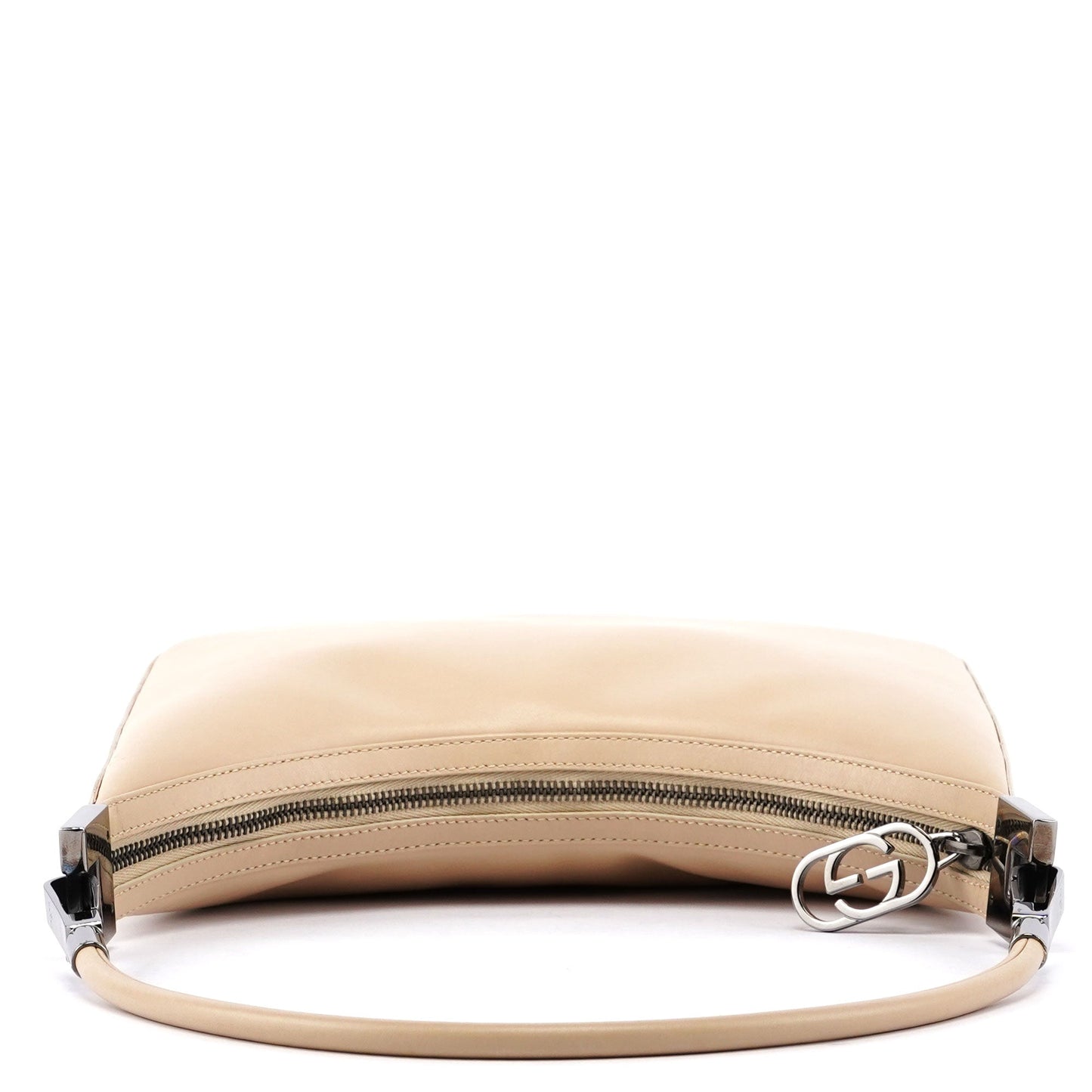 Beige Leather Hobo Shoulder Bag