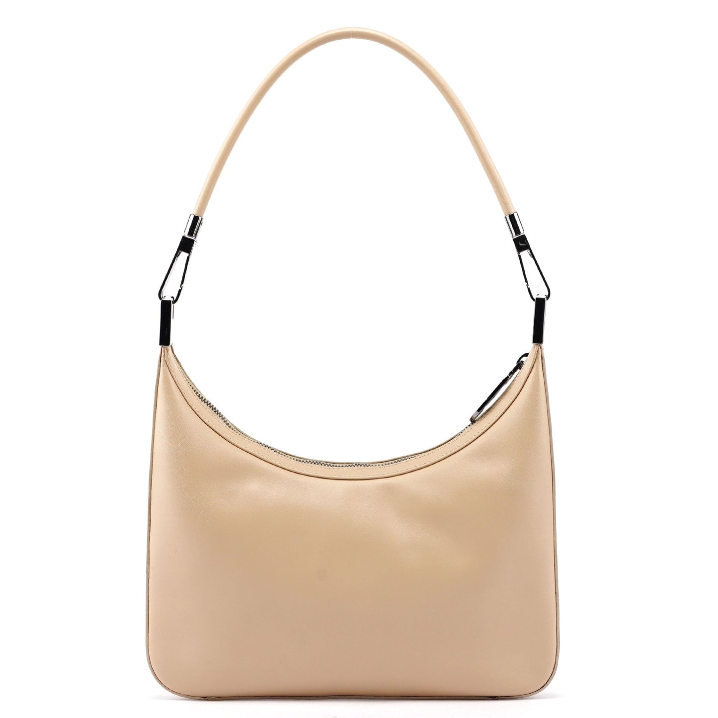 Beige Leather Hobo Shoulder Bag