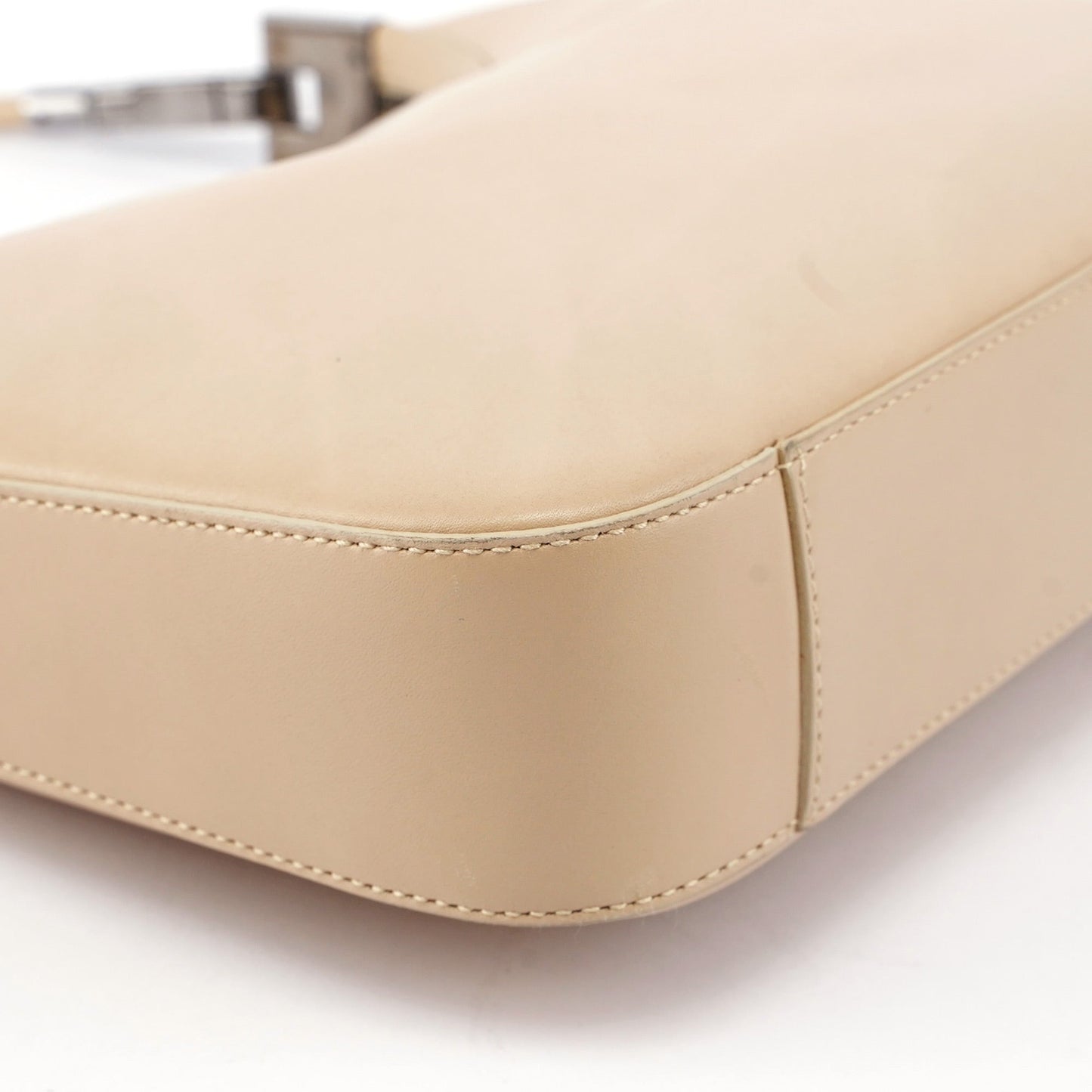 Beige Leather Hobo Shoulder Bag