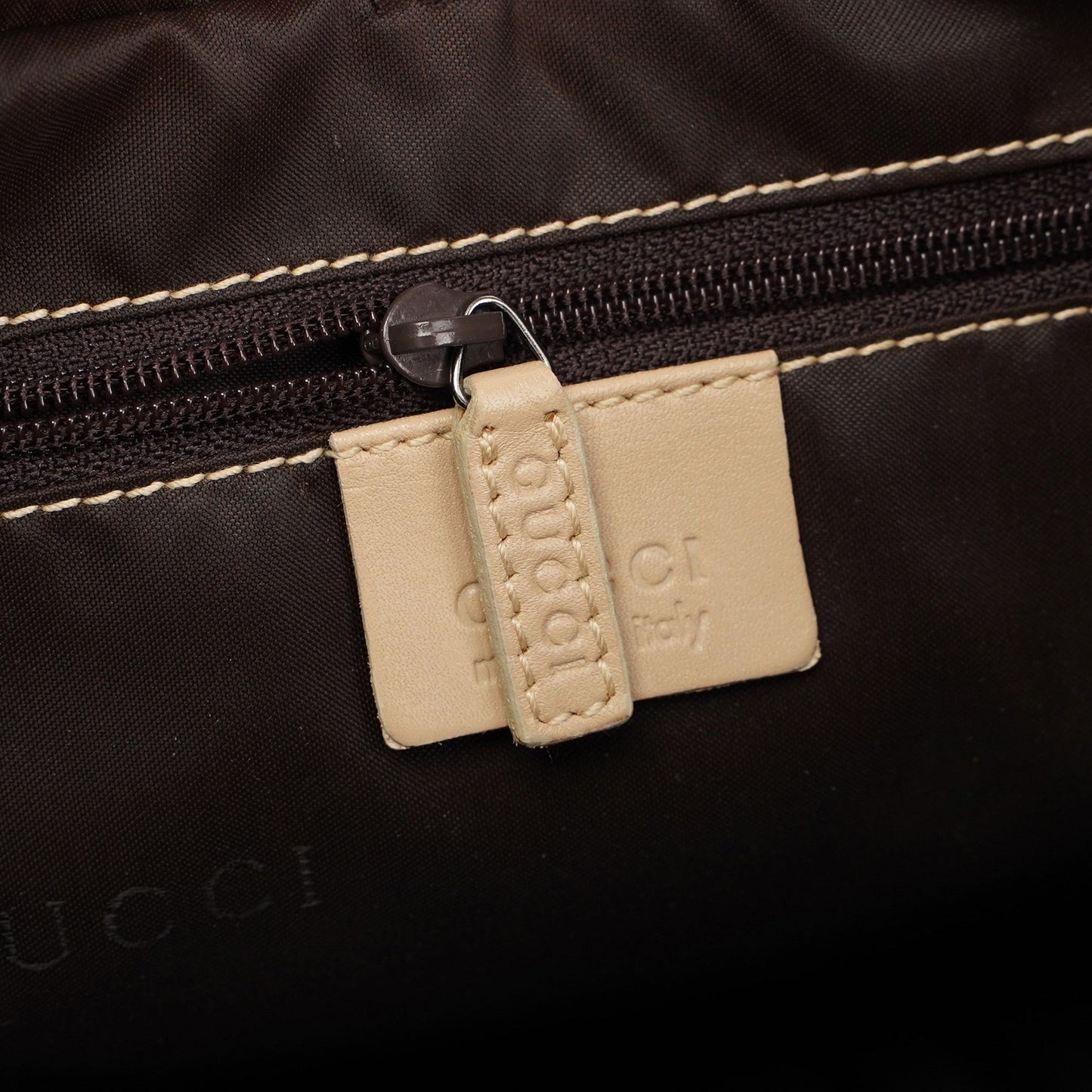 Beige Leather Hobo Shoulder Bag