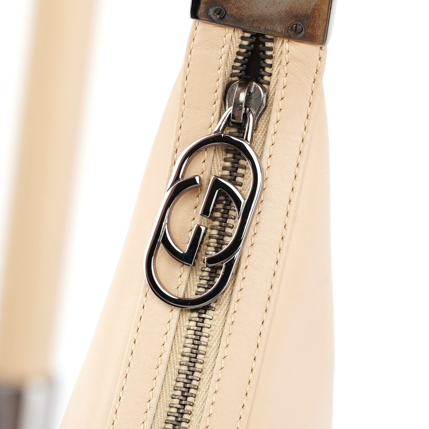 Beige Leather Hobo Shoulder Bag