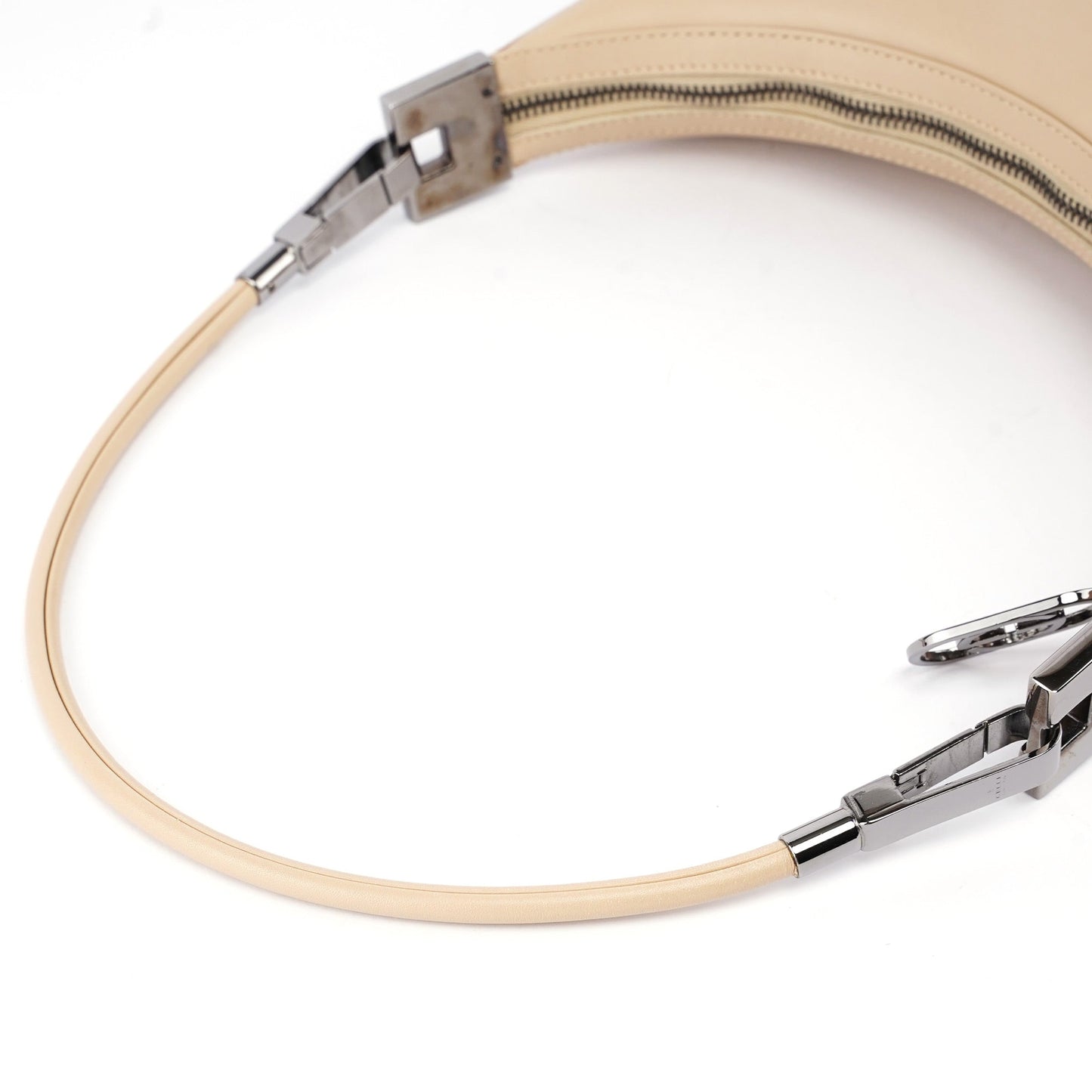 Beige Leather Hobo Shoulder Bag