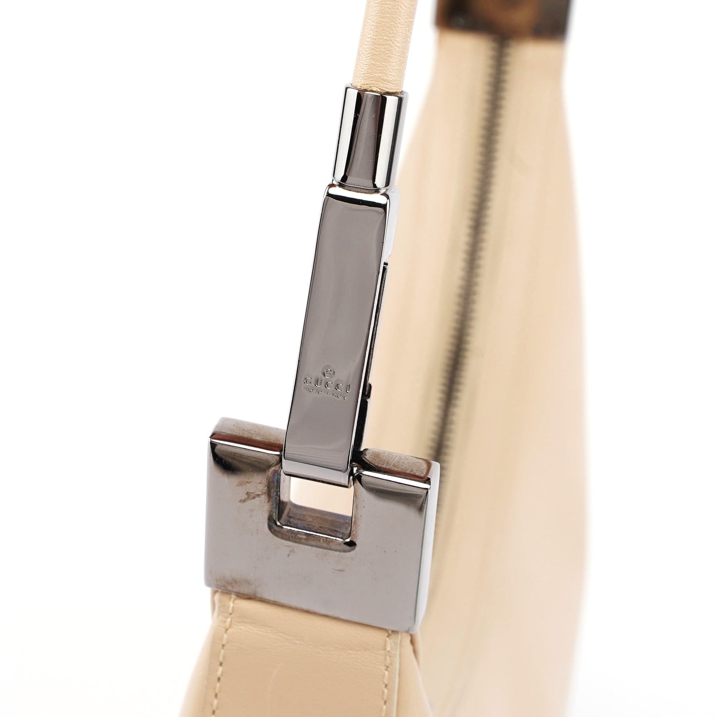 Beige Leather Hobo Shoulder Bag