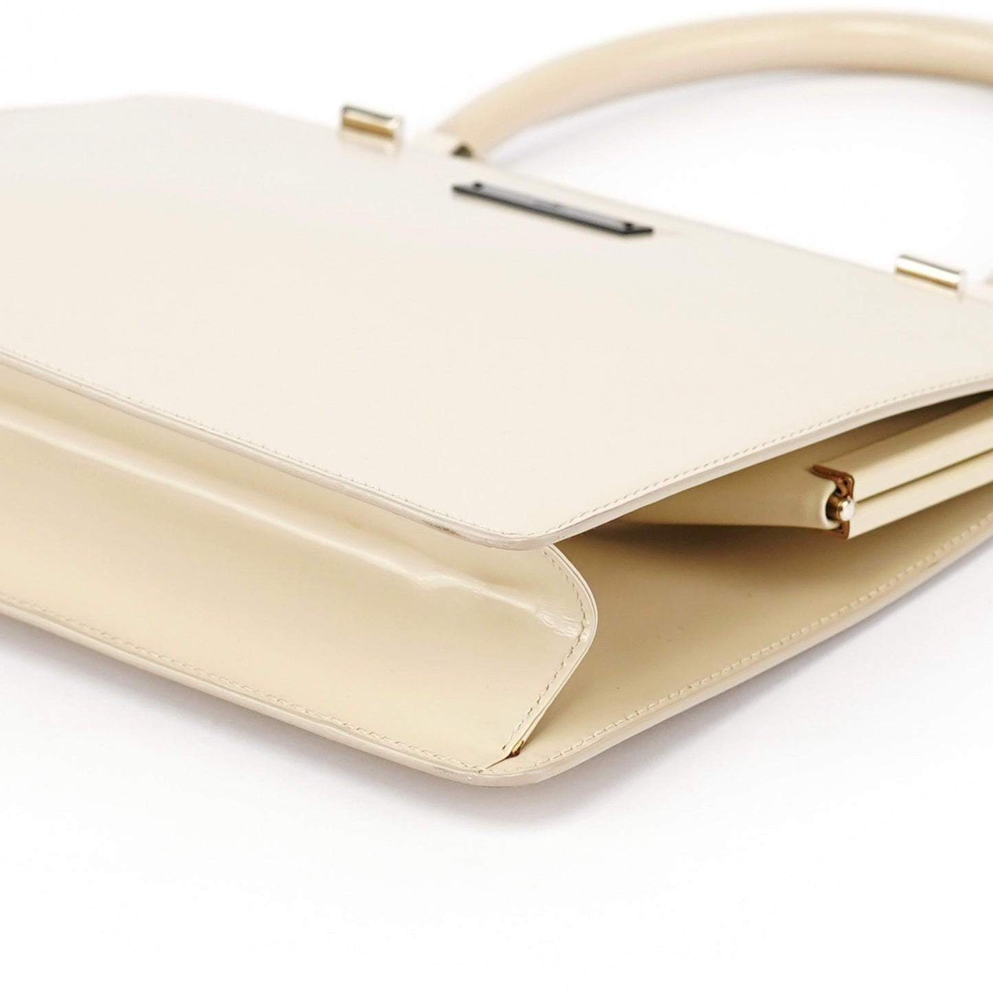 Beige Patent Leather Clutch Handbag