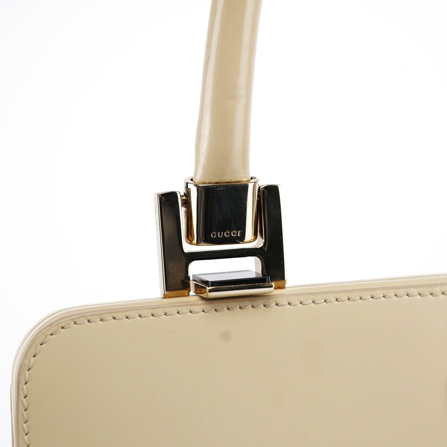 Beige Patent Leather Clutch Handbag