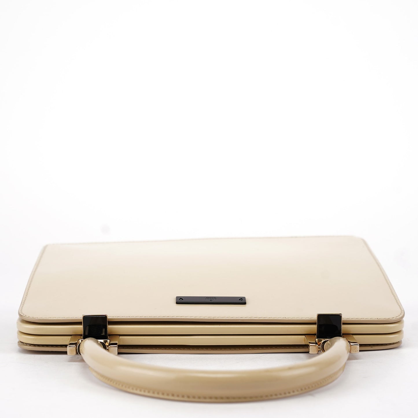 Beige Patent Leather Clutch Handbag
