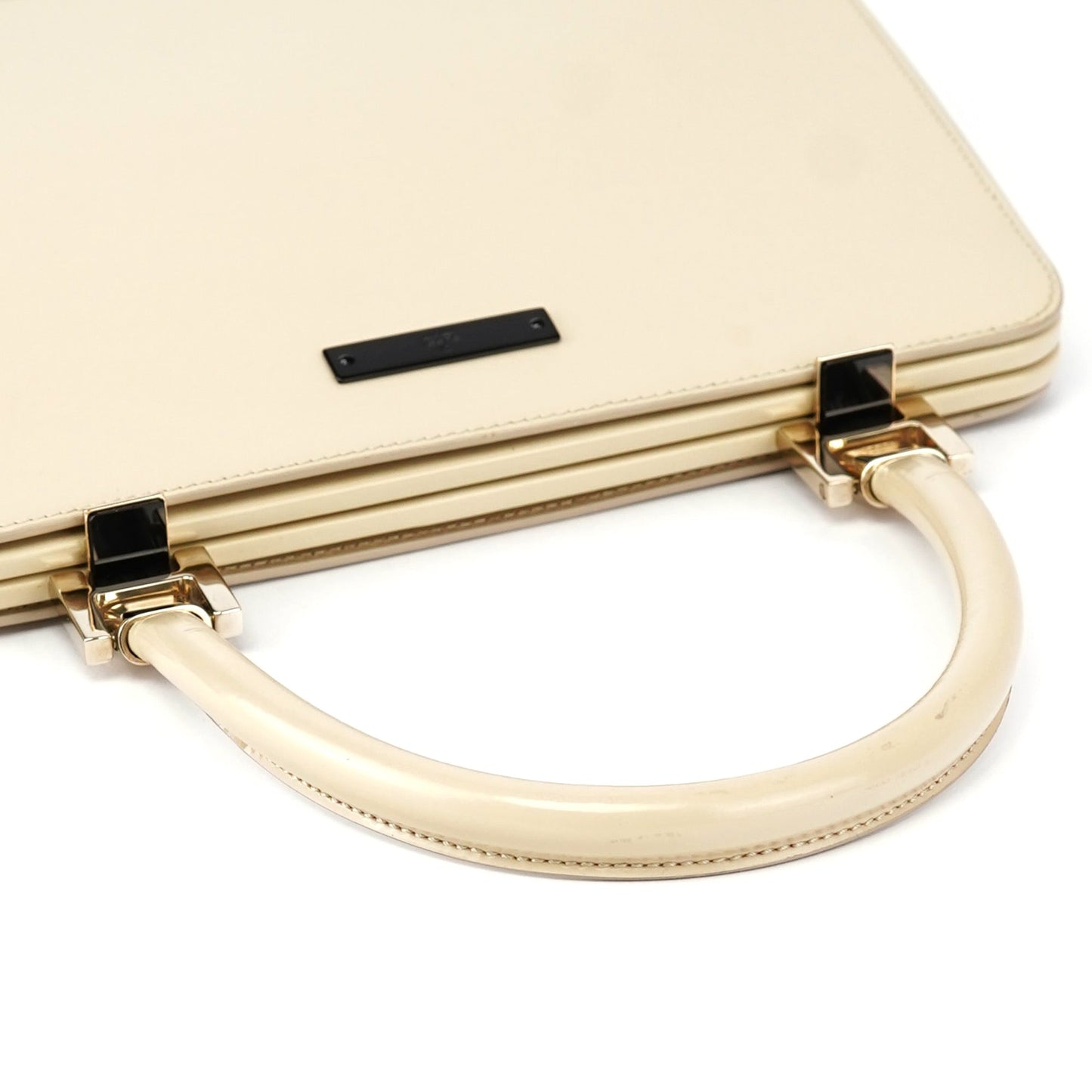 Beige Patent Leather Clutch Handbag