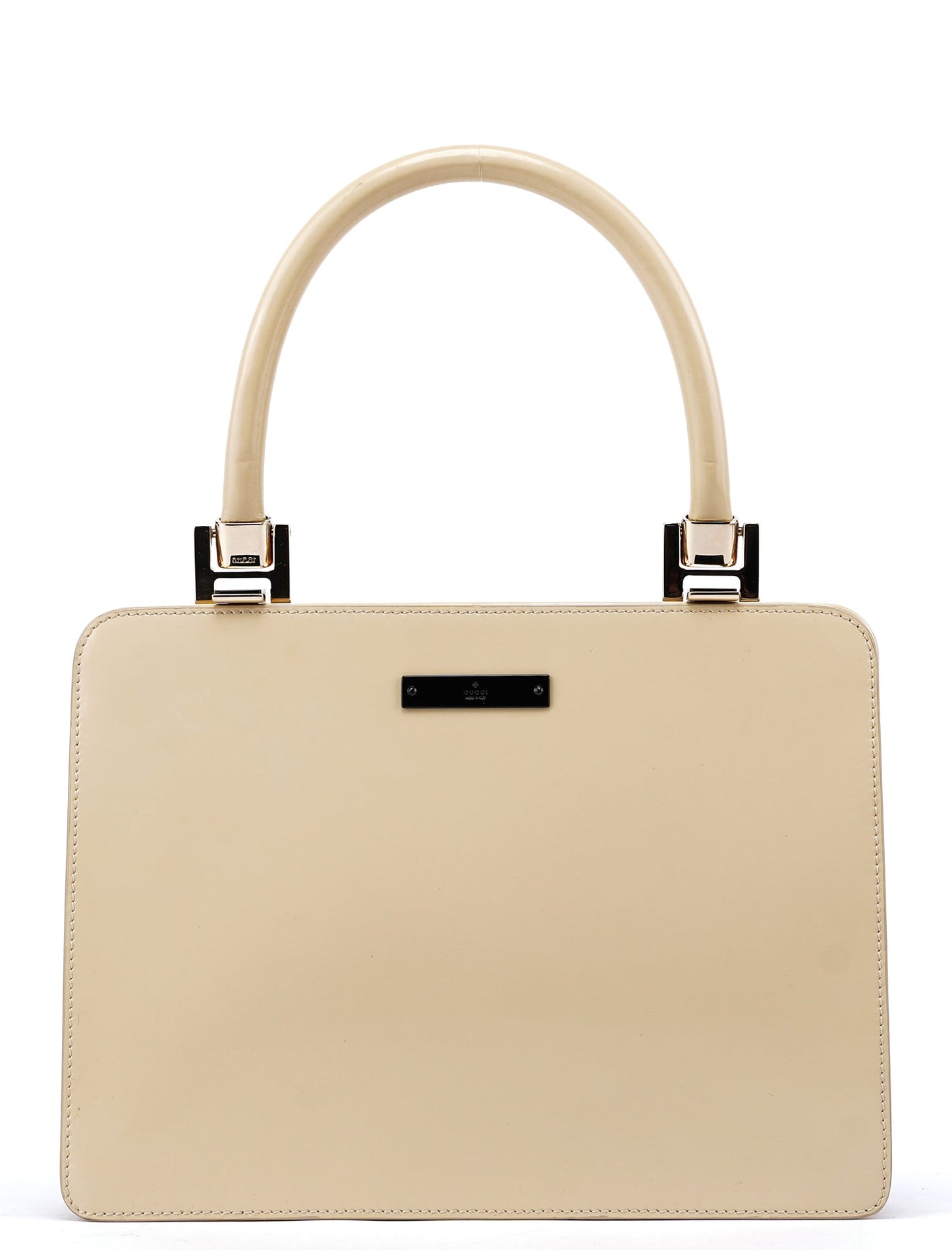 Beige Patent Leather Clutch Handbag