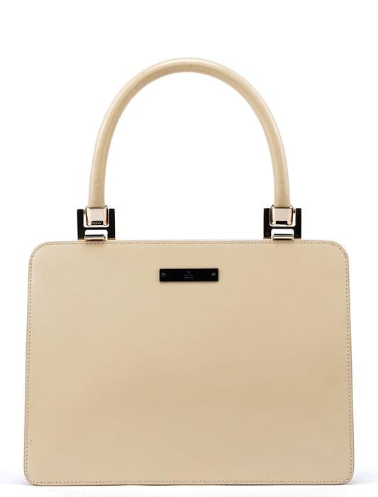 Beige Patent Leather Clutch Handbag