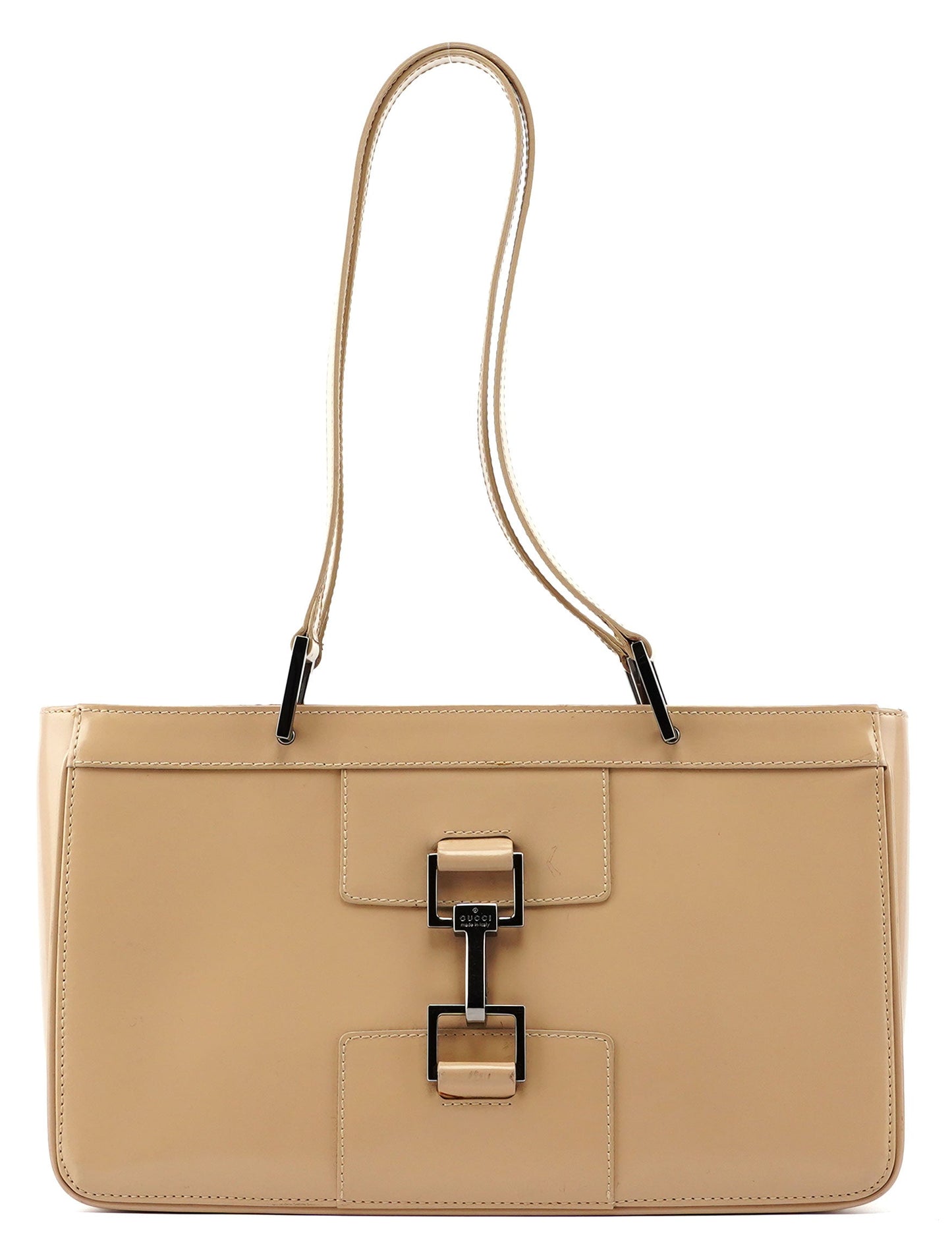 Beige Patent Leather Jackie Tote
