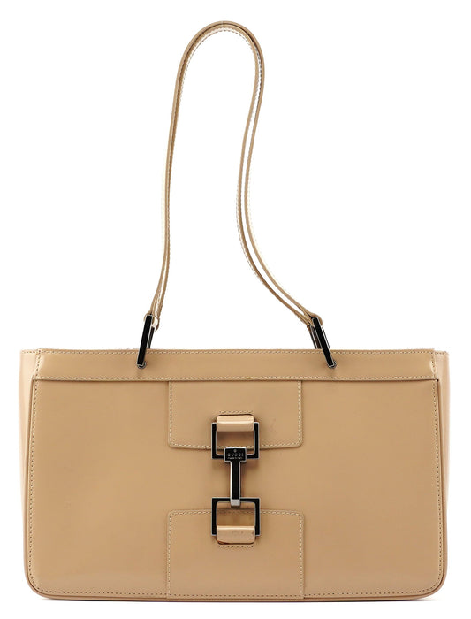 Beige Patent Leather Jackie Tote