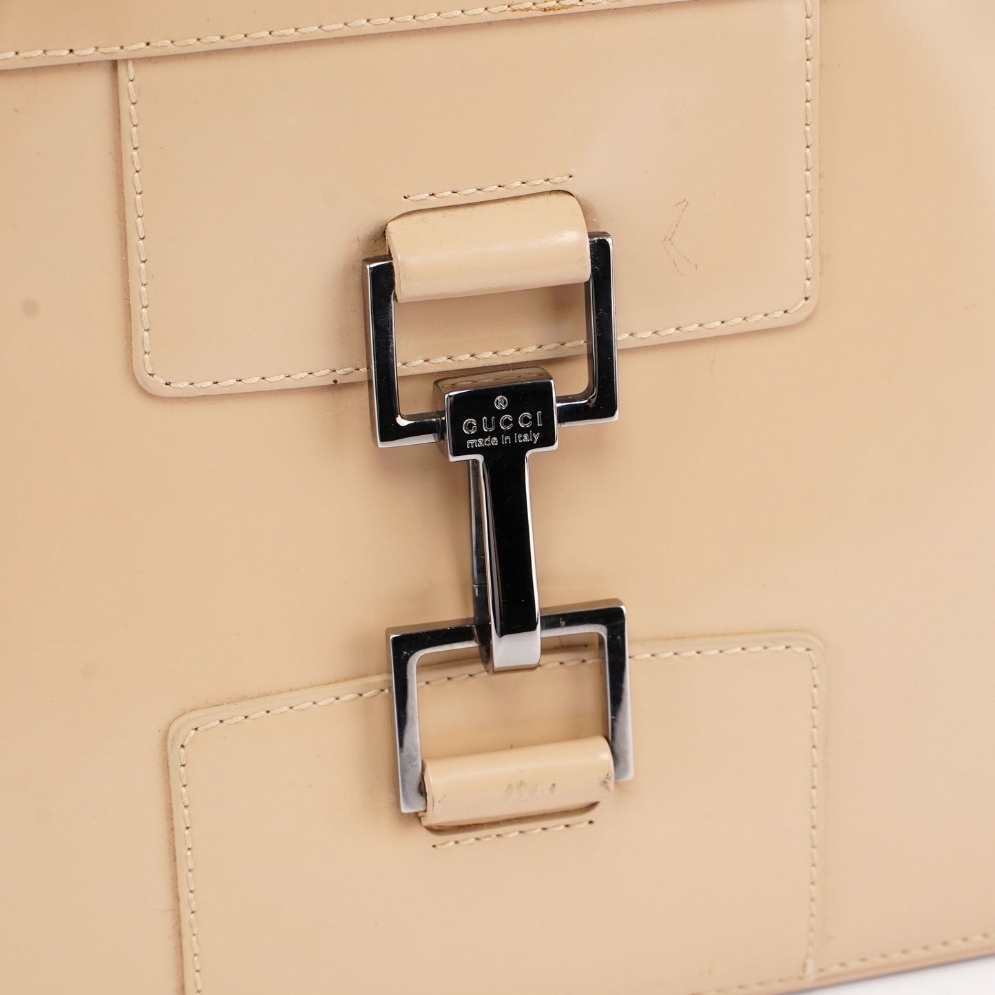 Beige Patent Leather Jackie Tote