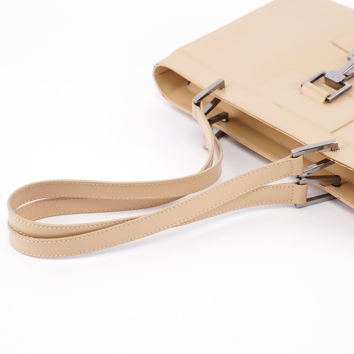 Beige Patent Leather Jackie Tote