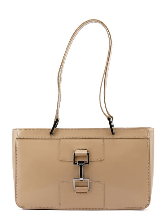 Beige Patent Leather Jackie Tote Bag