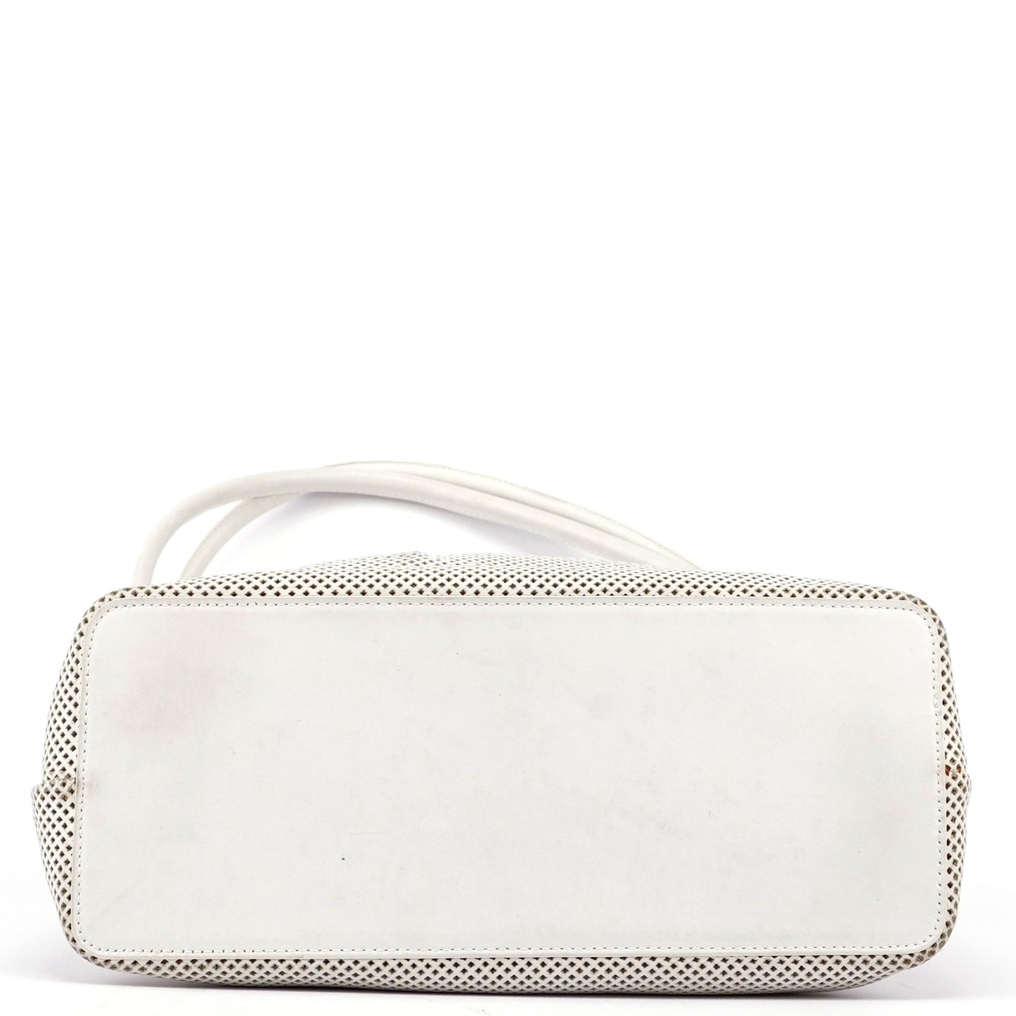 Beige Perforated Leather Drawstring Bag