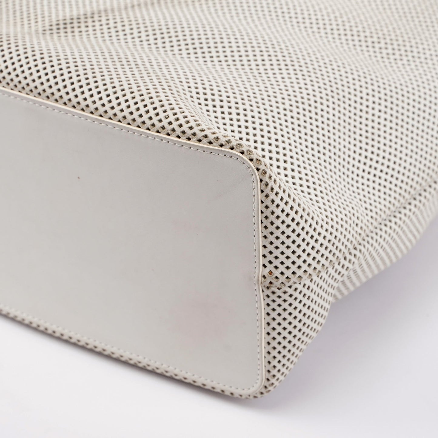 Beige Perforated Leather Drawstring Bag