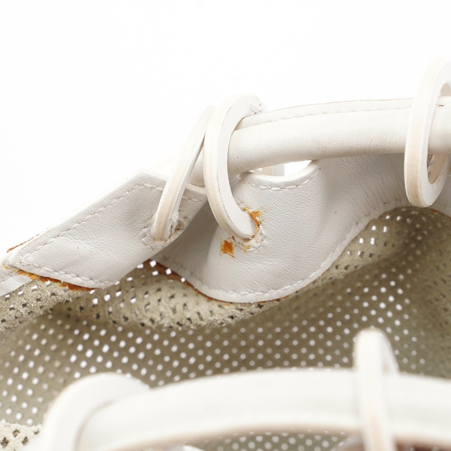 Beige Perforated Leather Drawstring Bag