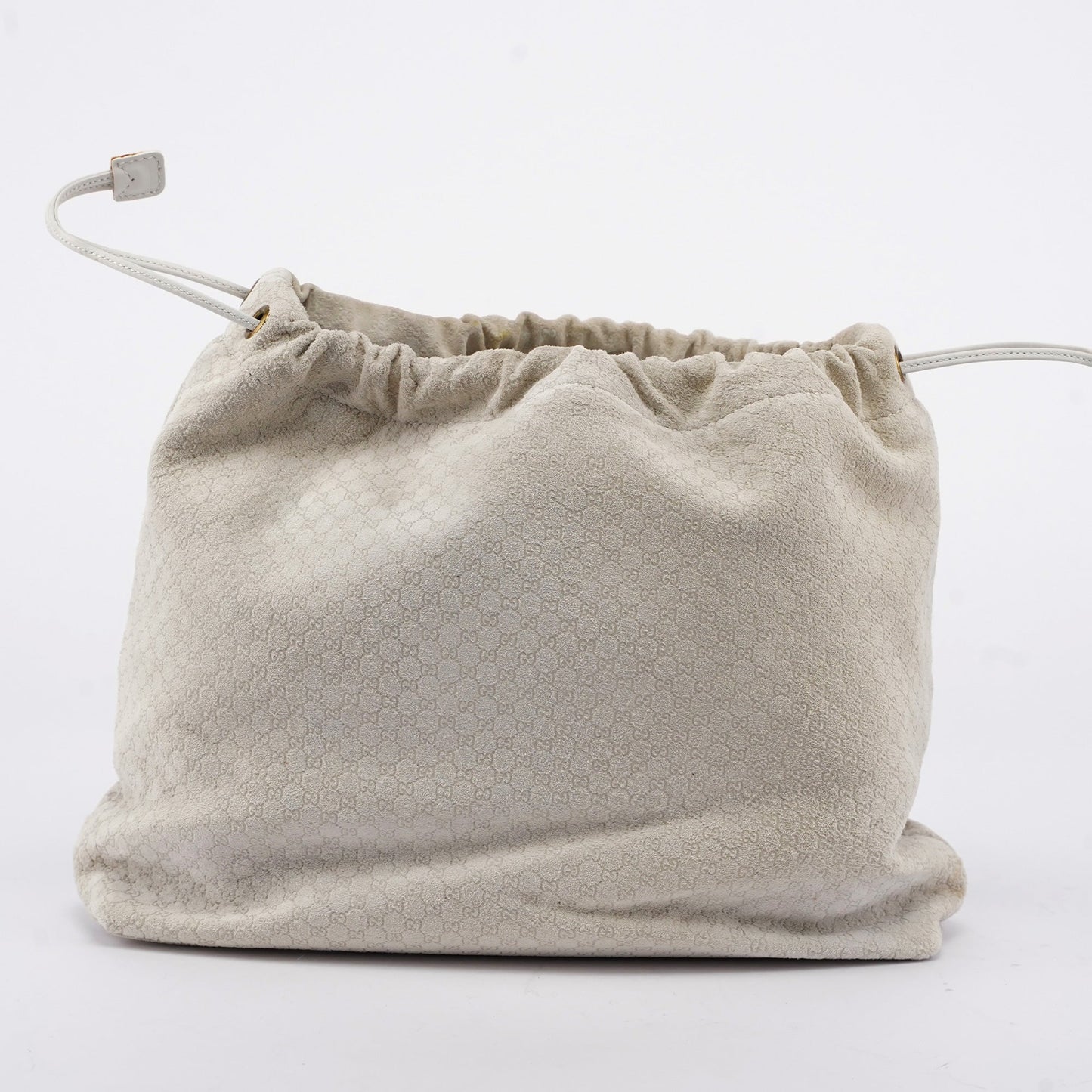 Beige Perforated Leather Drawstring Bag